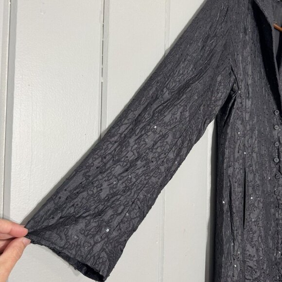 Eileen Fisher Women’s Jacket Black Sequin 100% Silk Jacket Snap Closure Small - Picture 8 of 15